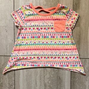 Garanimals Multicolor Geo Stripe Short Sleeve Tee with Coral Pocket